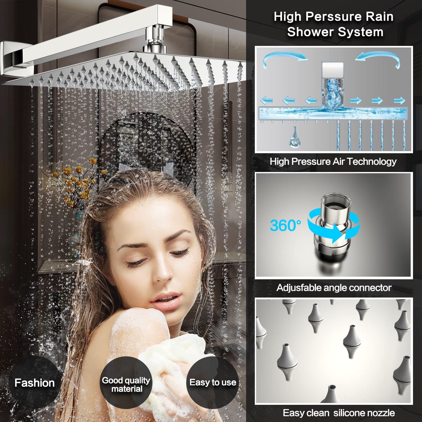 Rain Shower System 10 Inches Shower Head with Handheld Combo Set for Bathroom,High Pressure Rainfall Shower Faucet Set Wall Mounted,Rough-in Valve and Trim Kit(Brushed Gold)