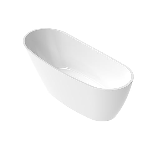 59 in. High-back Free Standing Tub, Contemporary Soaking Tub, Bathroom Stand Alone Freestanding Bathtub Overflow and Drain (Glossy White)
