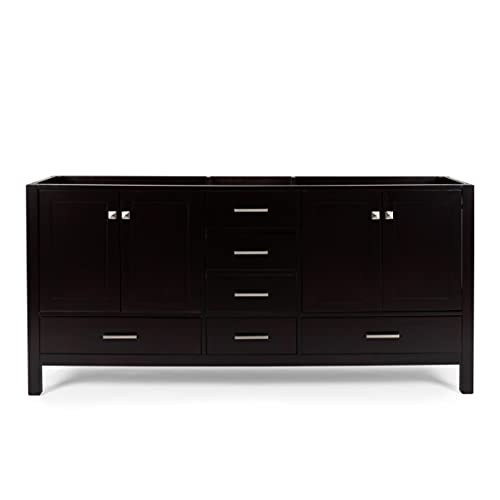 ARIEL 72" Midnight Blue Double Bathroom Vanity Base Cabinet, Double Sink Configuration, 2 Soft Closing Doors, 9 Full Extension Dovetail Drawers, Satin Brass