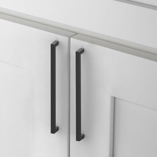 10 Pack 5''(128mm) Matte Black Cabinet Pulls Kitchen Stainless Steel Cabinet Handles Square Cabinet Hardware for Cupboard Drawer Pulls