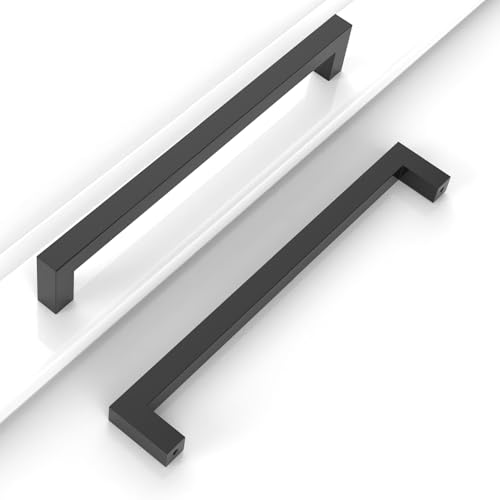 10 Pack 5''(128mm) Matte Black Cabinet Pulls Kitchen Stainless Steel Cabinet Handles Square Cabinet Hardware for Cupboard Drawer Pulls