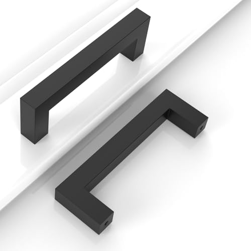 10 Pack 5''(128mm) Matte Black Cabinet Pulls Kitchen Stainless Steel Cabinet Handles Square Cabinet Hardware for Cupboard Drawer Pulls