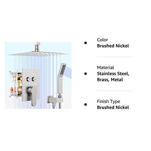 Matte Black Shower System, Shower Faucet Set with 3 Way Pressure Balance Valve and Trim Kit All Metal 10 Inch Rainfall Shower Head System Wall Mounted Can Use All Faucets At Same Time