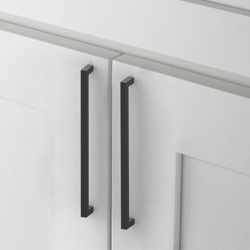 10 Pack 5''(128mm) Matte Black Cabinet Pulls Kitchen Stainless Steel Cabinet Handles Square Cabinet Hardware for Cupboard Drawer Pulls