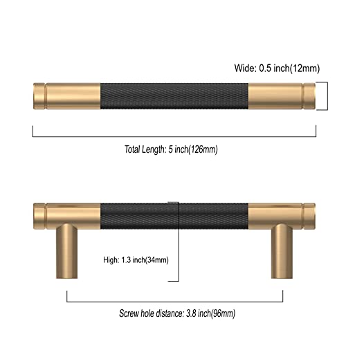 10 Pack 1"(25mm) Champagne Bronze and Matte Black Knurled Cabinet Knobs for Dresser Kitchen Knobs for Cabinets Single Hole Cabinet Pulls Hardware