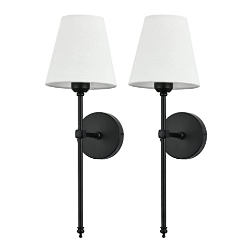 Bsmathom Wall Sconces Sets of 2, Classic Brushed Brass Sconces Wall Lighting, Hardwired Bathroom Vanity Light Fixture with Fabric Shade for Bedroom Living Room Hallway Kitchen, Gold