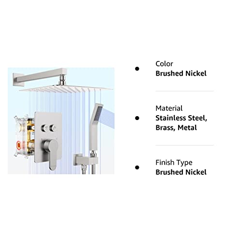 Matte Black Shower System, Shower Faucet Set with 3 Way Pressure Balance Valve and Trim Kit All Metal 10 Inch Rainfall Shower Head System Wall Mounted Can Use All Faucets At Same Time