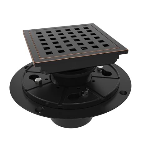 6 Inch Square Shower Floor Drain with Flange,Quadrato Pattern Grate Removable,Food-grade SUS 304 Stainless Steel,WATERMARK&CUPC Certified, Brushed Gold