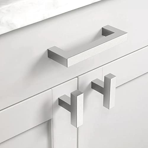 10 Pack 5''(128mm) Matte Black Cabinet Pulls Kitchen Stainless Steel Cabinet Handles Square Cabinet Hardware for Cupboard Drawer Pulls