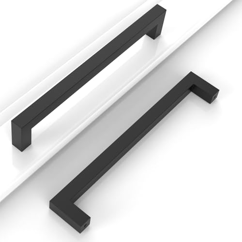 10 Pack 5''(128mm) Matte Black Cabinet Pulls Kitchen Stainless Steel Cabinet Handles Square Cabinet Hardware for Cupboard Drawer Pulls