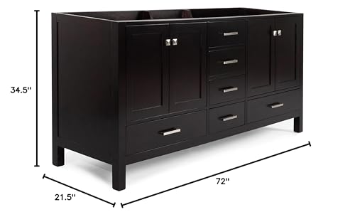ARIEL 72" Midnight Blue Double Bathroom Vanity Base Cabinet, Double Sink Configuration, 2 Soft Closing Doors, 9 Full Extension Dovetail Drawers, Satin Brass