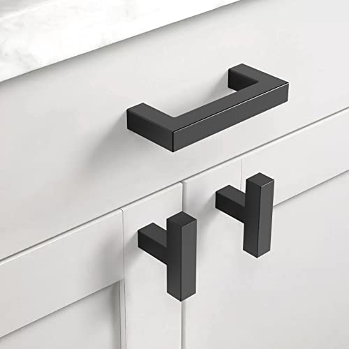 10 Pack 5''(128mm) Matte Black Cabinet Pulls Kitchen Stainless Steel Cabinet Handles Square Cabinet Hardware for Cupboard Drawer Pulls