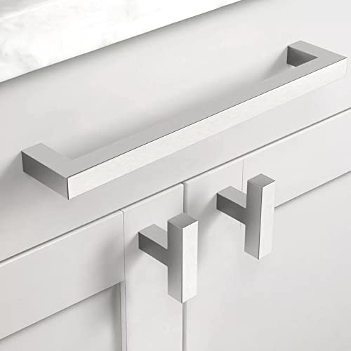 10 Pack 5''(128mm) Matte Black Cabinet Pulls Kitchen Stainless Steel Cabinet Handles Square Cabinet Hardware for Cupboard Drawer Pulls