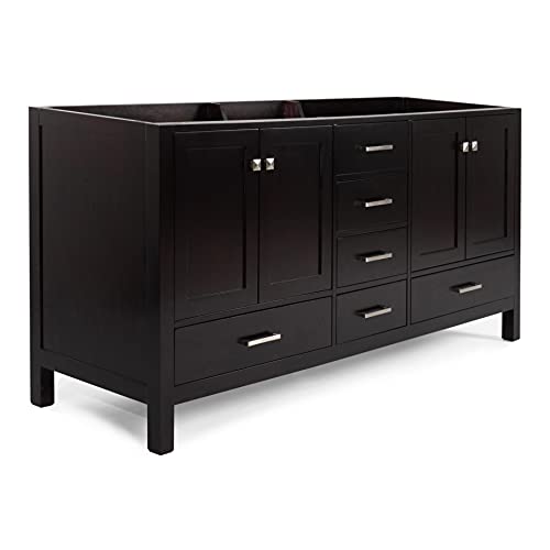 ARIEL 72" Midnight Blue Double Bathroom Vanity Base Cabinet, Double Sink Configuration, 2 Soft Closing Doors, 9 Full Extension Dovetail Drawers, Satin Brass
