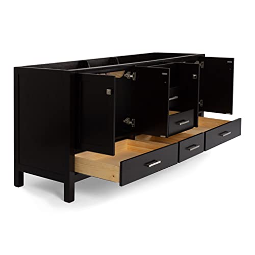 ARIEL 72" Midnight Blue Double Bathroom Vanity Base Cabinet, Double Sink Configuration, 2 Soft Closing Doors, 9 Full Extension Dovetail Drawers, Satin Brass