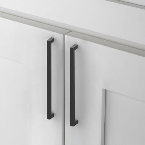 10 Pack 5''(128mm) Matte Black Cabinet Pulls Kitchen Stainless Steel Cabinet Handles Square Cabinet Hardware for Cupboard Drawer Pulls