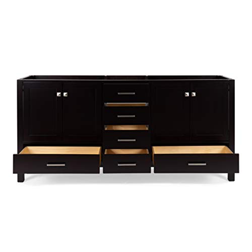 ARIEL 72" Midnight Blue Double Bathroom Vanity Base Cabinet, Double Sink Configuration, 2 Soft Closing Doors, 9 Full Extension Dovetail Drawers, Satin Brass
