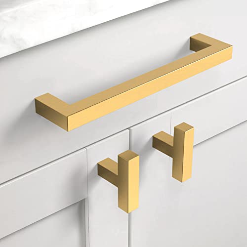 10 Pack 5''(128mm) Matte Black Cabinet Pulls Kitchen Stainless Steel Cabinet Handles Square Cabinet Hardware for Cupboard Drawer Pulls