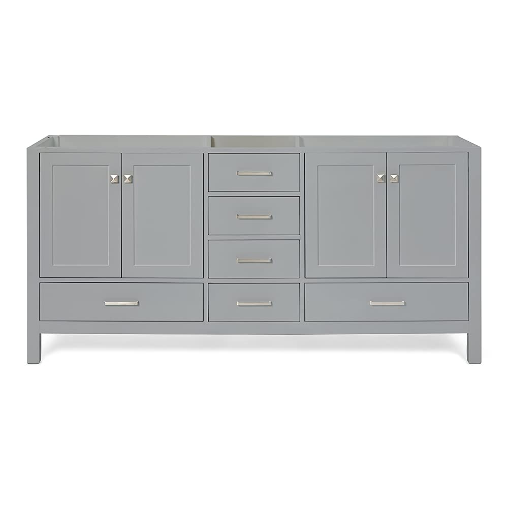 ARIEL 72" Midnight Blue Double Bathroom Vanity Base Cabinet, Double Sink Configuration, 2 Soft Closing Doors, 9 Full Extension Dovetail Drawers, Satin Brass