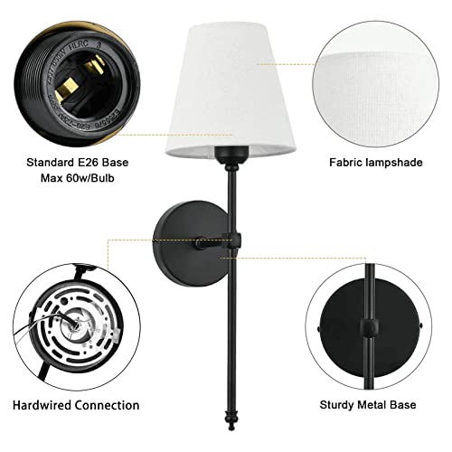Bsmathom Wall Sconces Sets of 2, Classic Brushed Brass Sconces Wall Lighting, Hardwired Bathroom Vanity Light Fixture with Fabric Shade for Bedroom Living Room Hallway Kitchen, Gold