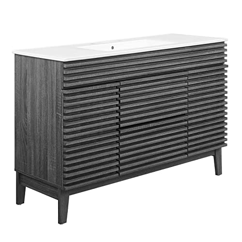 Modway Render 48" Double Sink Bathroom Vanity Cabinet in Walnut White