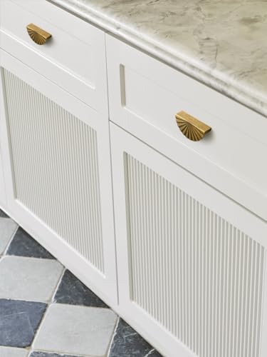 5 Pack Brushed Gold Cabinet Pulls 3" Hole Center Cup Flat Brass Drawer Pulls Kitchen Cupboard Bathroom Dresser Cabinet Hardware Handles Zinc Alloy