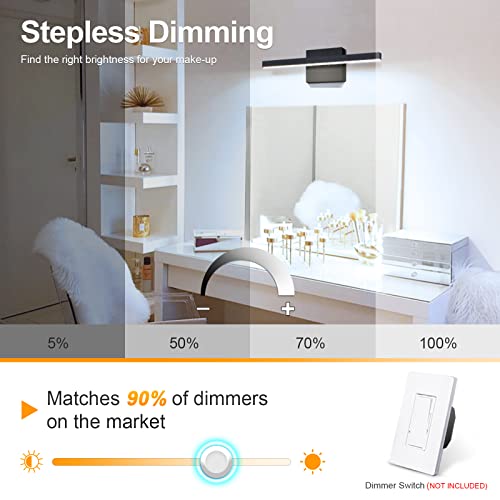 VOLISUN Modern Bathroom Vanity Light 15.7 inch, 12W Dimmable 5CCT Led Bathroom Light Fixture Over Mirror, Black Bar Vanity Light for Bathroom Mirror Restroom-ETL Certificated