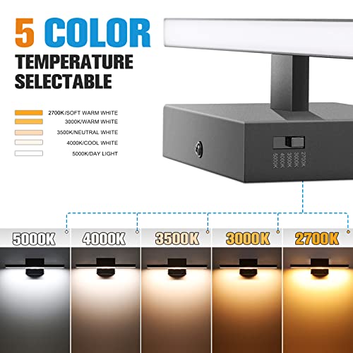 VOLISUN Modern Bathroom Vanity Light 15.7 inch, 12W Dimmable 5CCT Led Bathroom Light Fixture Over Mirror, Black Bar Vanity Light for Bathroom Mirror Restroom-ETL Certificated