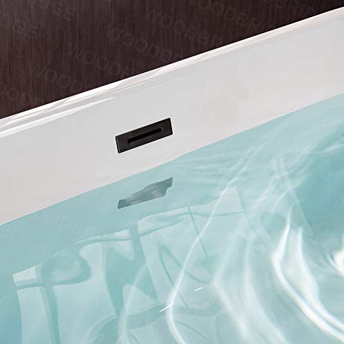 WOODBRIDGE 59" Acrylic Freestanding Bathtub Contemporary Soaking White Tub with Brushed Nickel Overflow and Drain,B0014 -B/N-Drain &O
