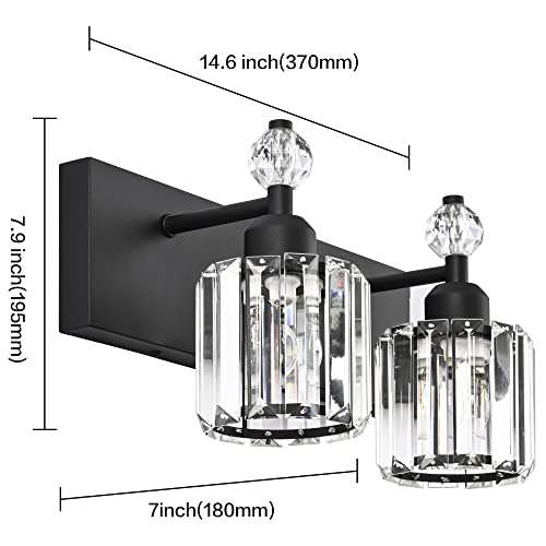 PRESDE Black Gold Crystal Bathroom Vanity Lights Fixtures Over Mirror Modern 3 Light Bath Wall Lighting