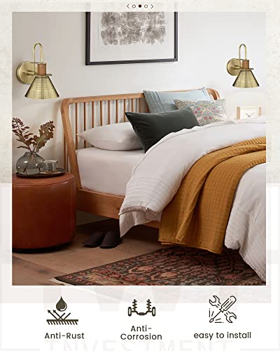 Modern Wall Sconces Set of Two, HWH Industrial Sconce Wall Lighting Indoor Wall Lamp, Gooseneck 1-Light Barn Vanity Light, Hammered Metal Shade, Black and Gold Finish, 5HZG74B-2 BK+BG