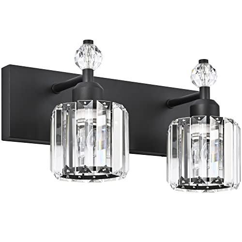 PRESDE Black Gold Crystal Bathroom Vanity Lights Fixtures Over Mirror Modern 3 Light Bath Wall Lighting