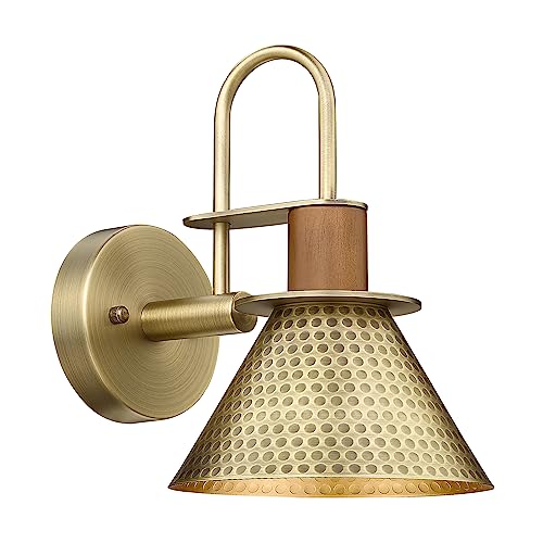 Modern Wall Sconces Set of Two, HWH Industrial Sconce Wall Lighting Indoor Wall Lamp, Gooseneck 1-Light Barn Vanity Light, Hammered Metal Shade, Black and Gold Finish, 5HZG74B-2 BK+BG