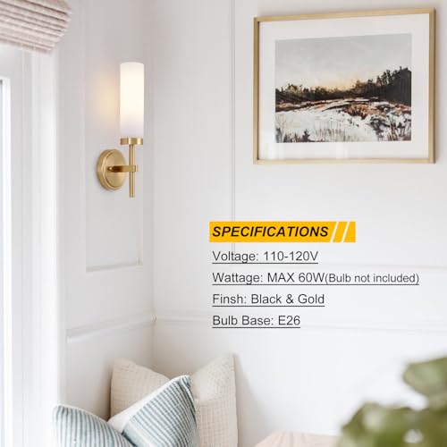 Gold Wall Sconces Set of 2, Modern Bathroom Sconces Wall Lighting Vanity Light Fixtures with Clear Glass, Brushed Brass Wall Mount Lights for Living Room Corridor Mirror Bedroom Stairs