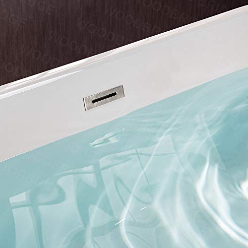 WOODBRIDGE 59" Acrylic Freestanding Bathtub Contemporary Soaking White Tub with Brushed Nickel Overflow and Drain,B0014 -B/N-Drain &O