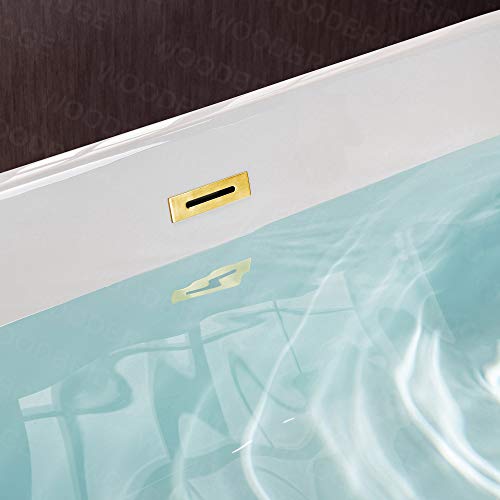 WOODBRIDGE 59" Acrylic Freestanding Bathtub Contemporary Soaking White Tub with Brushed Nickel Overflow and Drain,B0014 -B/N-Drain &O