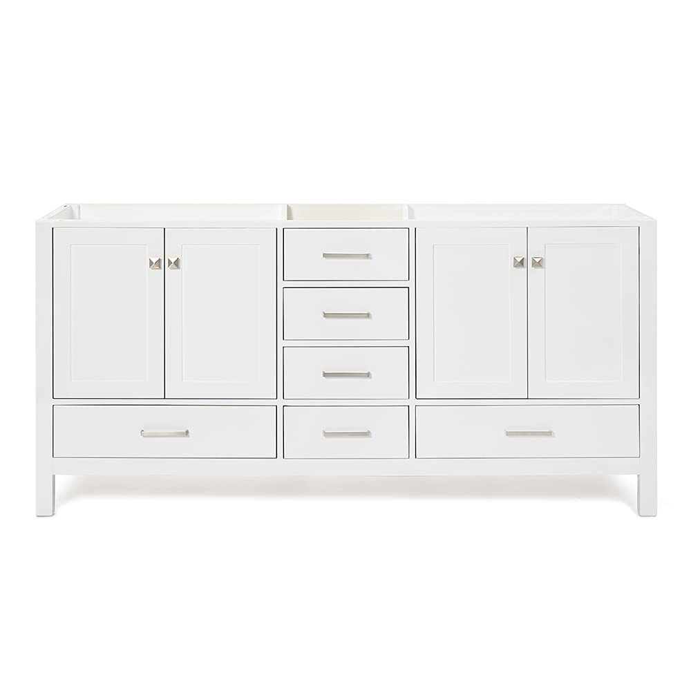 ARIEL 72" Midnight Blue Double Bathroom Vanity Base Cabinet, Double Sink Configuration, 2 Soft Closing Doors, 9 Full Extension Dovetail Drawers, Satin Brass