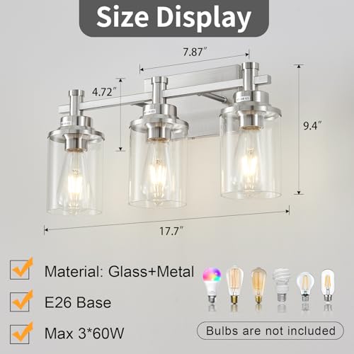 3 Light Bathroom Light Fixtures, Black and Brushed Gold Vanity Light Fixture Over Mirror, Modern Wall Sconces Lighting Wall Lamp for Bathroom, Bedroom, Hallway with Clear Glass Shade