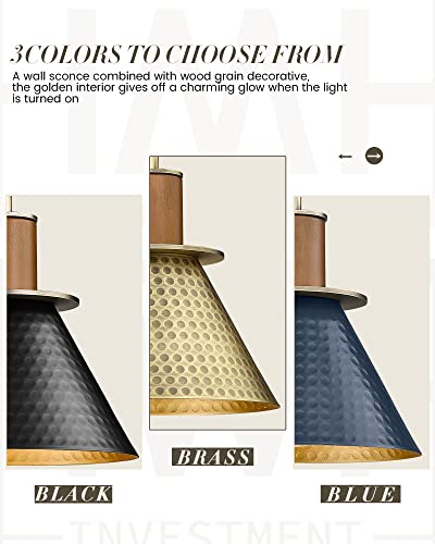 Modern Wall Sconces Set of Two, HWH Industrial Sconce Wall Lighting Indoor Wall Lamp, Gooseneck 1-Light Barn Vanity Light, Hammered Metal Shade, Black and Gold Finish, 5HZG74B-2 BK+BG