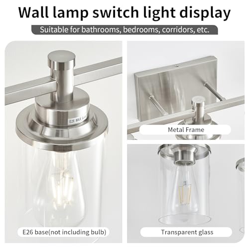 3 Light Bathroom Light Fixtures, Black and Brushed Gold Vanity Light Fixture Over Mirror, Modern Wall Sconces Lighting Wall Lamp for Bathroom, Bedroom, Hallway with Clear Glass Shade