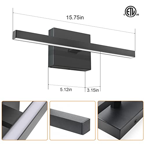 VOLISUN Modern Bathroom Vanity Light 15.7 inch, 12W Dimmable 5CCT Led Bathroom Light Fixture Over Mirror, Black Bar Vanity Light for Bathroom Mirror Restroom-ETL Certificated