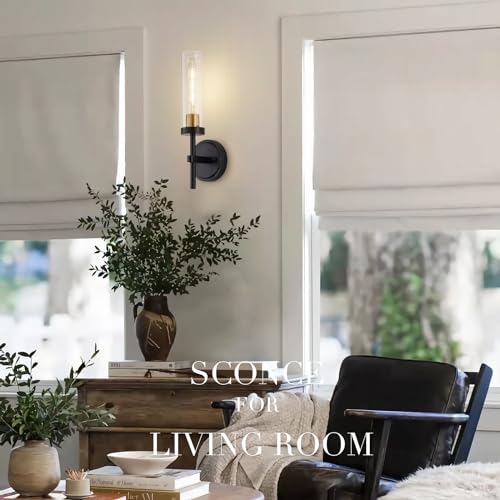 Gold Wall Sconces Set of 2, Modern Bathroom Sconces Wall Lighting Vanity Light Fixtures with Clear Glass, Brushed Brass Wall Mount Lights for Living Room Corridor Mirror Bedroom Stairs