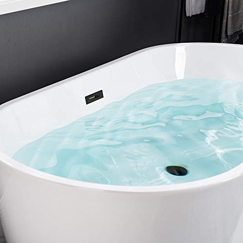 WOODBRIDGE 59" Acrylic Freestanding Bathtub Contemporary Soaking White Tub with Brushed Nickel Overflow and Drain,B0014 -B/N-Drain &O
