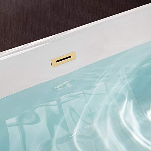 WOODBRIDGE 59" Acrylic Freestanding Bathtub Contemporary Soaking White Tub with Brushed Nickel Overflow and Drain,B0014 -B/N-Drain &O