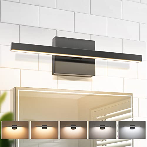 VOLISUN Modern Bathroom Vanity Light 15.7 inch, 12W Dimmable 5CCT Led Bathroom Light Fixture Over Mirror, Black Bar Vanity Light for Bathroom Mirror Restroom-ETL Certificated