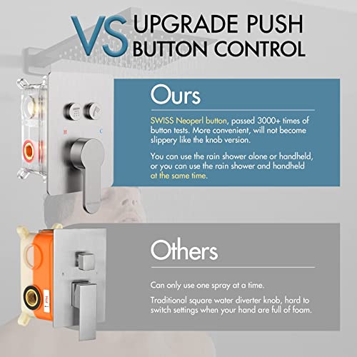 Matte Black Shower System, Shower Faucet Set with 3 Way Pressure Balance Valve and Trim Kit All Metal 10 Inch Rainfall Shower Head System Wall Mounted Can Use All Faucets At Same Time