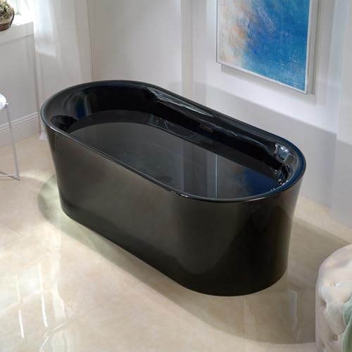 WOODBRIDGE 59" Acrylic Freestanding Bathtub Contemporary Soaking White Tub with Brushed Nickel Overflow and Drain,B0014 -B/N-Drain &O