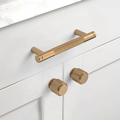 10 Pack 1"(25mm) Champagne Bronze and Matte Black Knurled Cabinet Knobs for Dresser Kitchen Knobs for Cabinets Single Hole Cabinet Pulls Hardware
