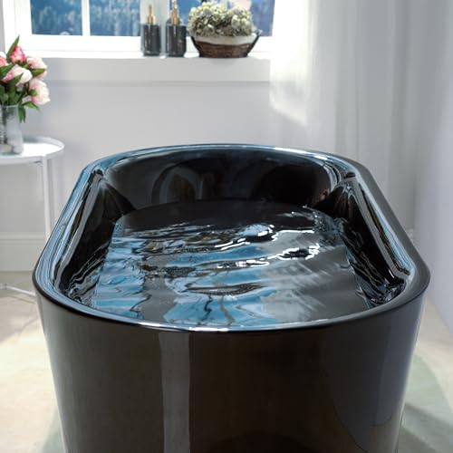 WOODBRIDGE 59" Acrylic Freestanding Bathtub Contemporary Soaking White Tub with Brushed Nickel Overflow and Drain,B0014 -B/N-Drain &O