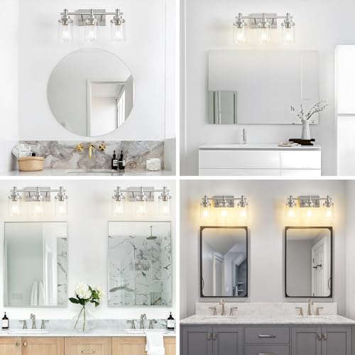 3 Light Bathroom Light Fixtures, Black and Brushed Gold Vanity Light Fixture Over Mirror, Modern Wall Sconces Lighting Wall Lamp for Bathroom, Bedroom, Hallway with Clear Glass Shade